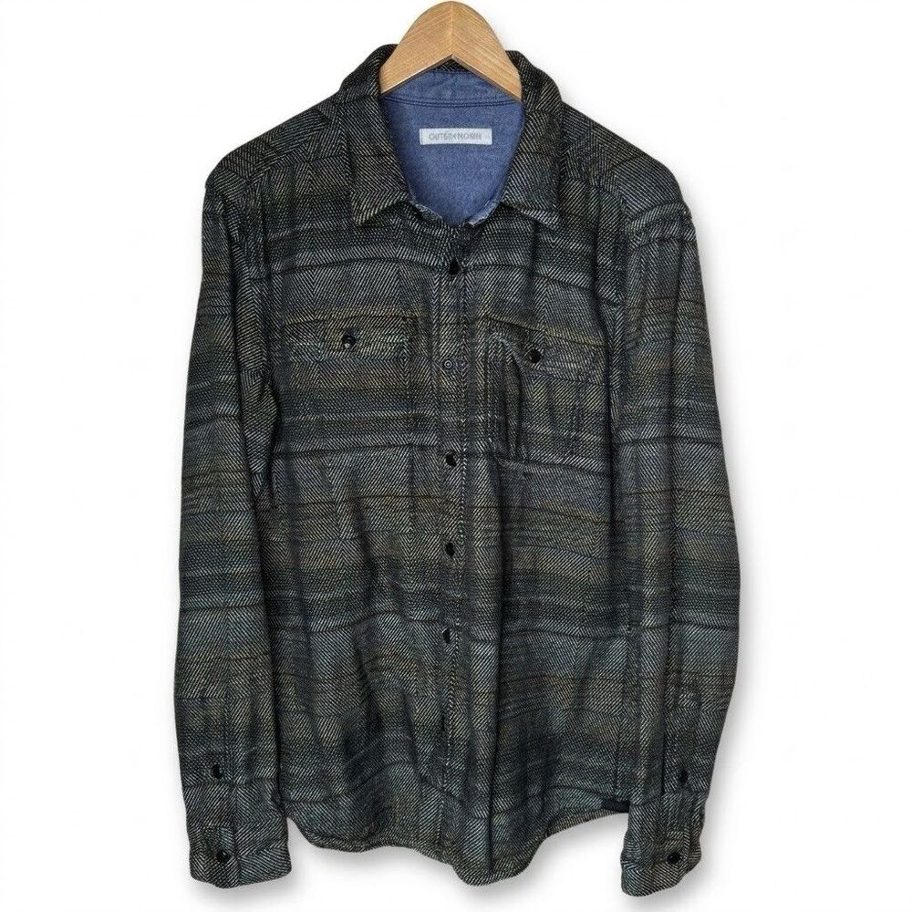 Outerknown Blanket Shirt Mens Medium Ombre Herringbone Chevron Plaid Flannel